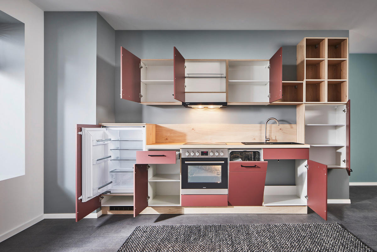 KUHINJSKI BLOK BREZ APARATOV - rdeča/črna, Konvencionalno, kovina/leseni material (330cm) - Welnova