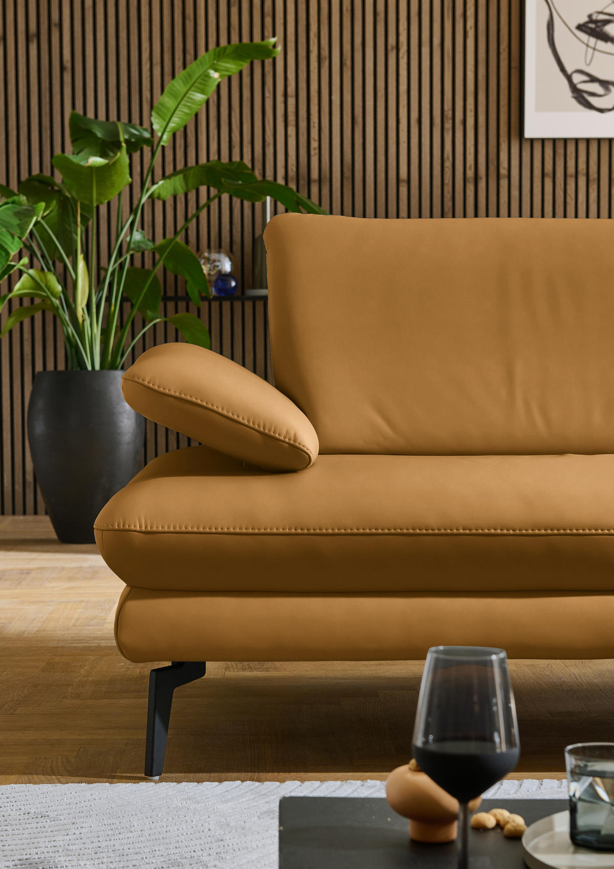 ECKSOFA in Echtleder Currygelb  - Currygelb/Schwarz, Design, Leder/Metall (308/195cm) - Dieter Knoll