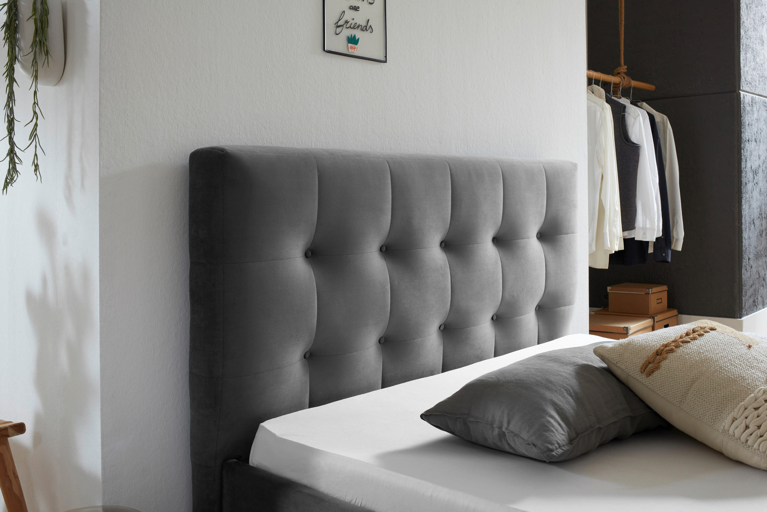 POLSTERBETT Grau 180/200 cm  - Naturfarben/Grau, MODERN, Holz/Textil (180/200cm) - Carryhome