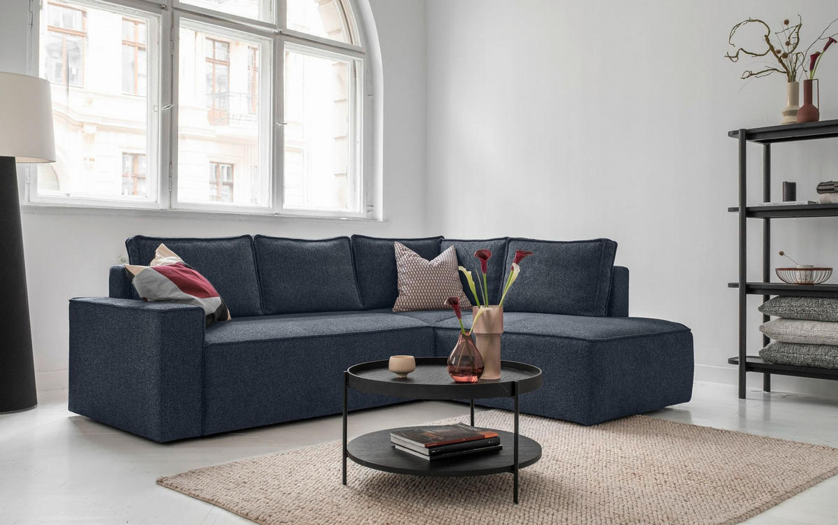 ECKSOFA in Dunkelblau  - Weiss/Schwarz, Design, Kunststoff/Textil (247/194cm) - MID.YOU