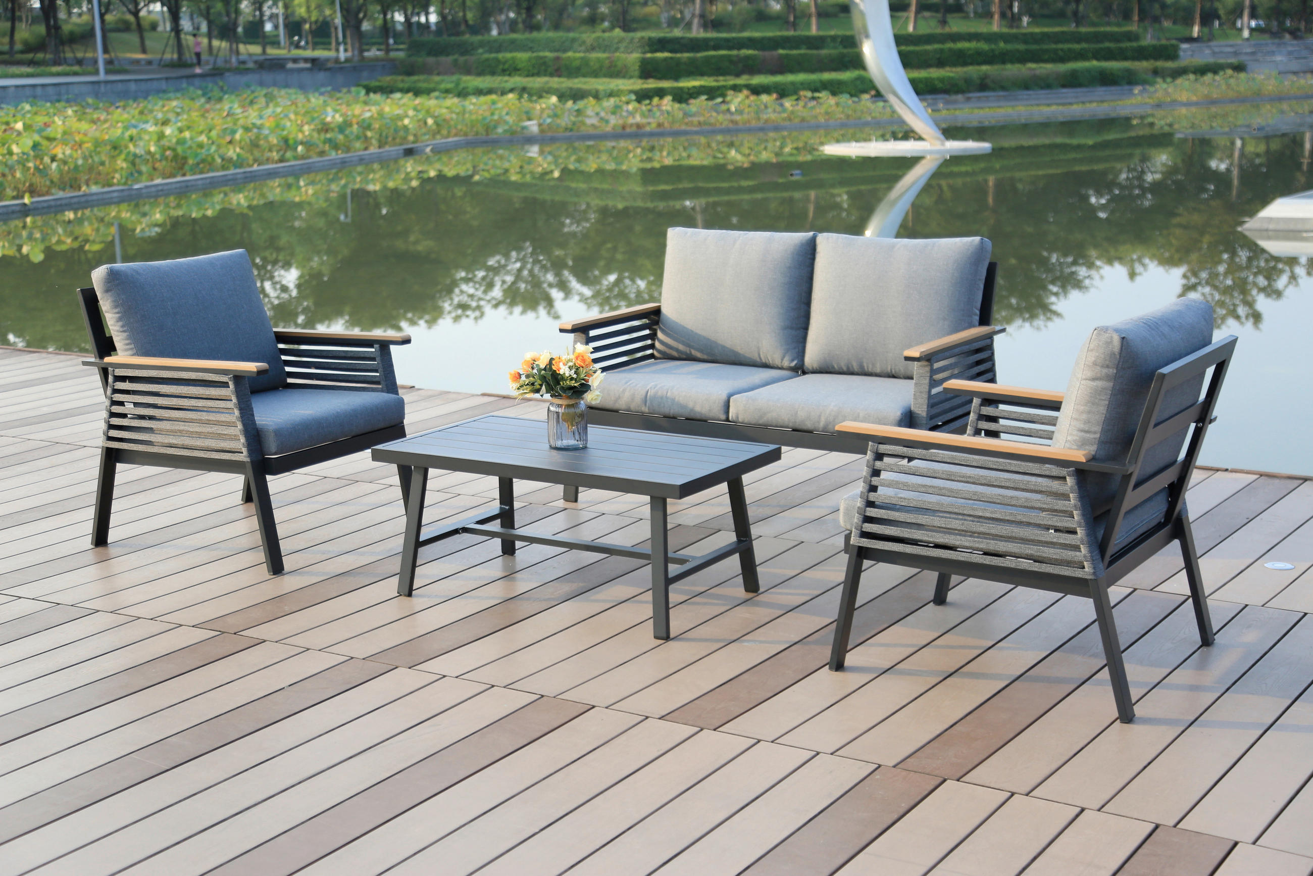 GARTENSET Aluminium  - Anthrazit/Braun, Basics, Kunststoff/Textil - Gardenson