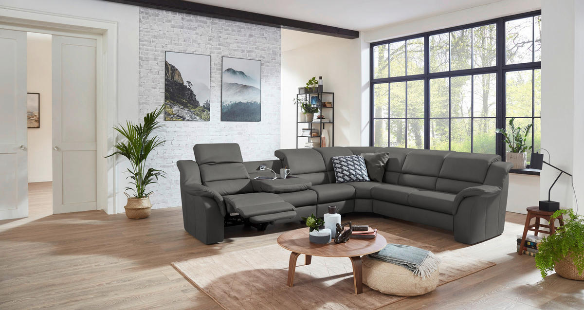 ECKSOFA  in Echtleder Dunkelgrau  324/260 cm  - Chromfarben/Dunkelgrau, KONVENTIONELL, Leder/Kunststoff (324/260cm) - Cantus