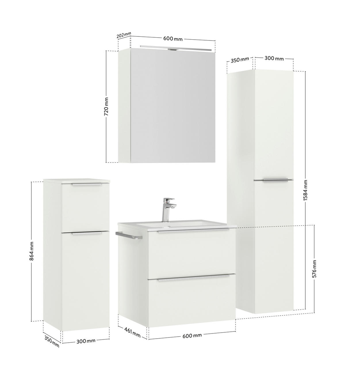 BADEZIMMER  in 61 cm  - Edelstahlfarben/Weiß, MODERN, Holzwerkstoff/Stein (61cm) - Nobilia
