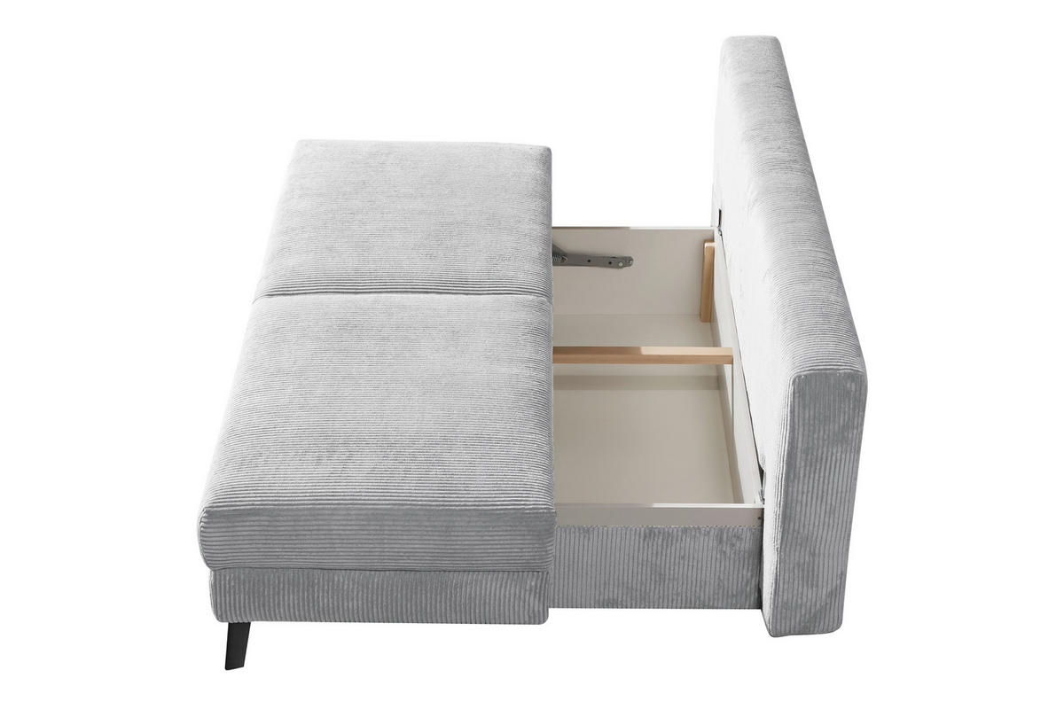 SCHLAFSOFA Cord Hellgrau  - Hellgrau/Schwarz, MODERN, Textil/Metall (194/91/90cm) - Livetastic