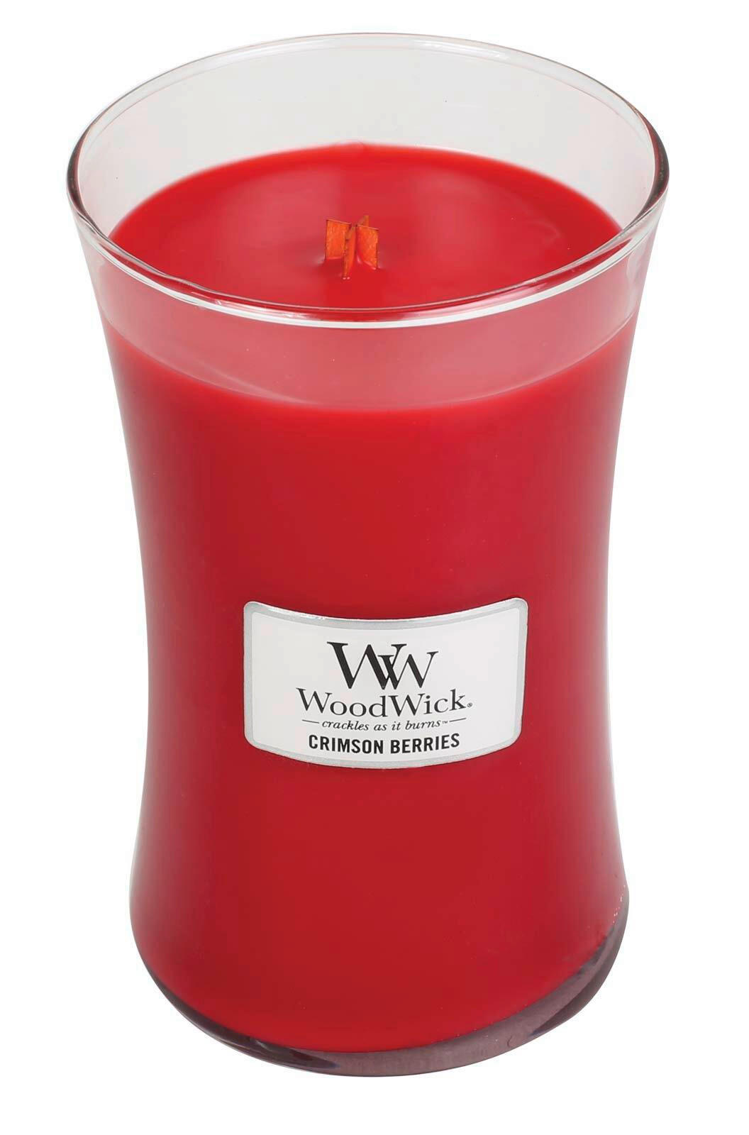 DIŠEČA SVEČA - rdeča, Basics, steklo/les (10/18/10cm) - WoodWick