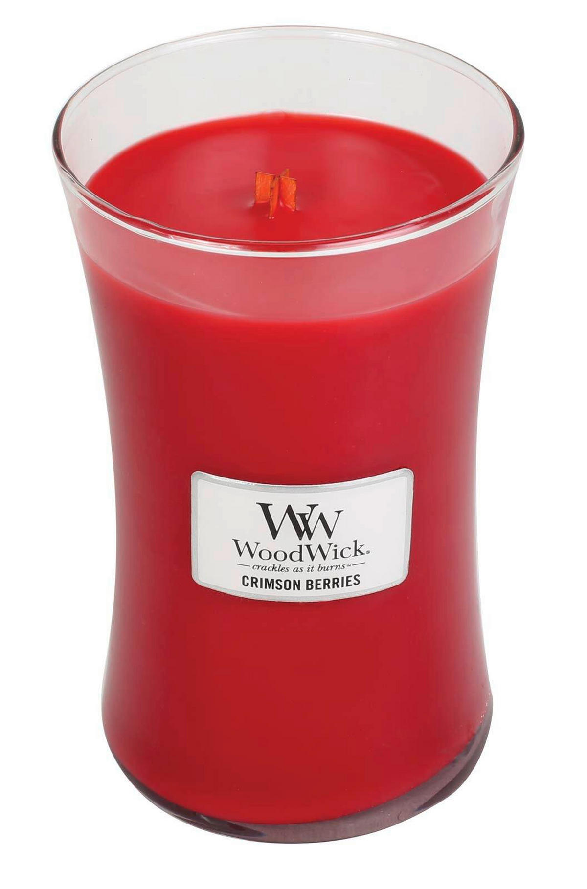 DIŠEČA SVEČA - rdeča, Basics, steklo/les (10/18/10cm) - WoodWick