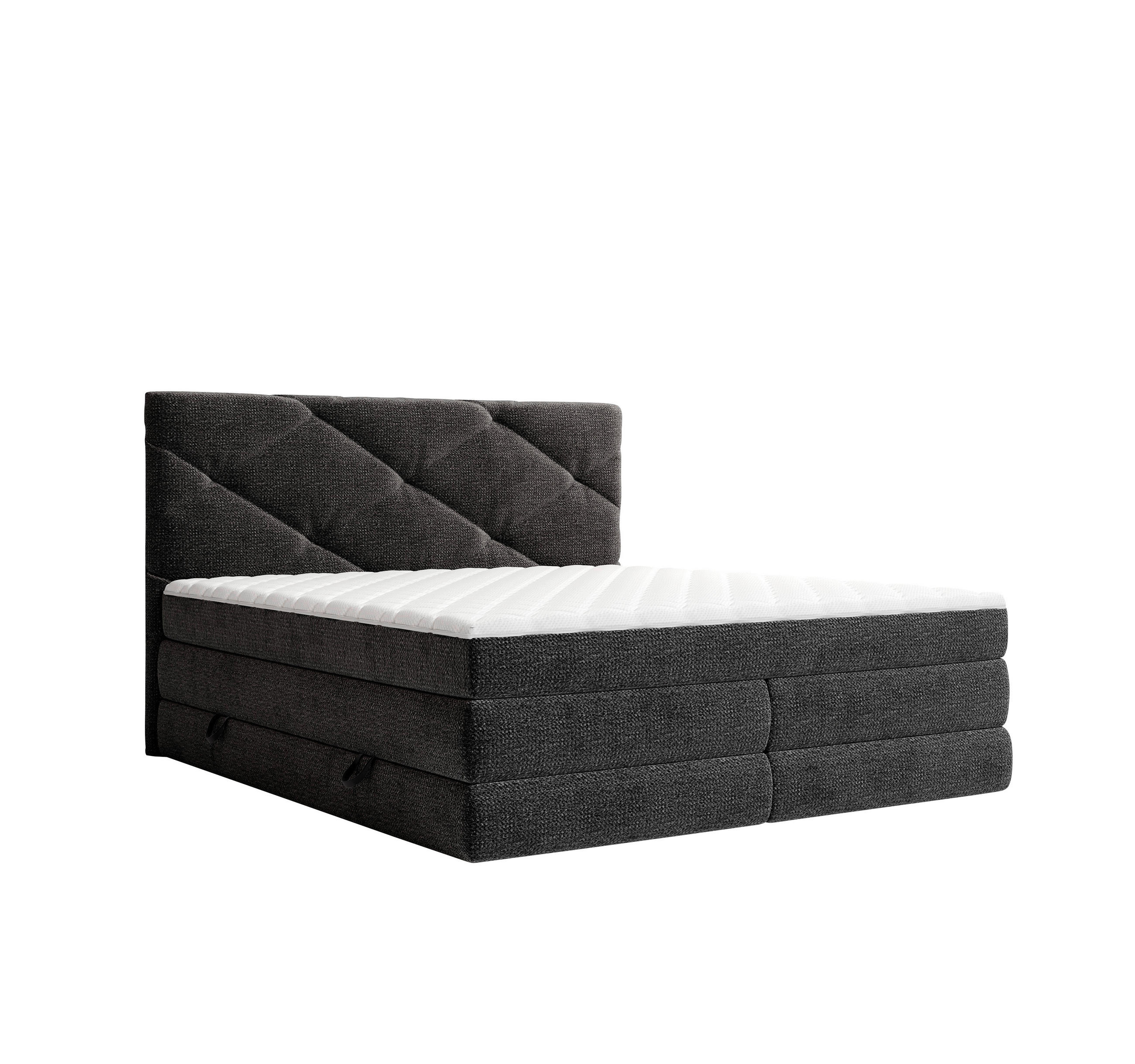 BOXSPRINGBETT 160/200 cm,  in Schwarz, Bettkasten, Matratzen, H2 + H3 = mittel + fest  - Schwarz, KONVENTIONELL, Kunststoff/Textil (160/200cm) - Carryhome