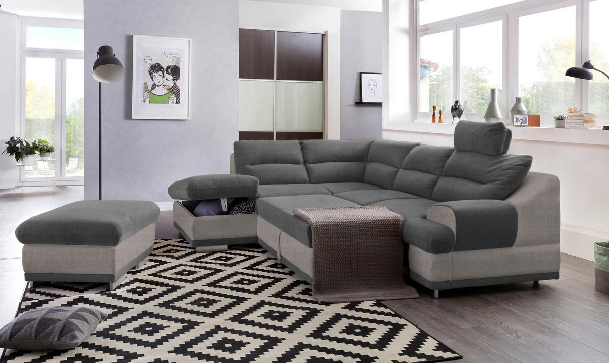 WOHNLANDSCHAFT in Velours Grau, Dunkelgrau  - Chromfarben/Dunkelgrau, Konventionell, Textil/Metall (217/264cm) - MID.YOU