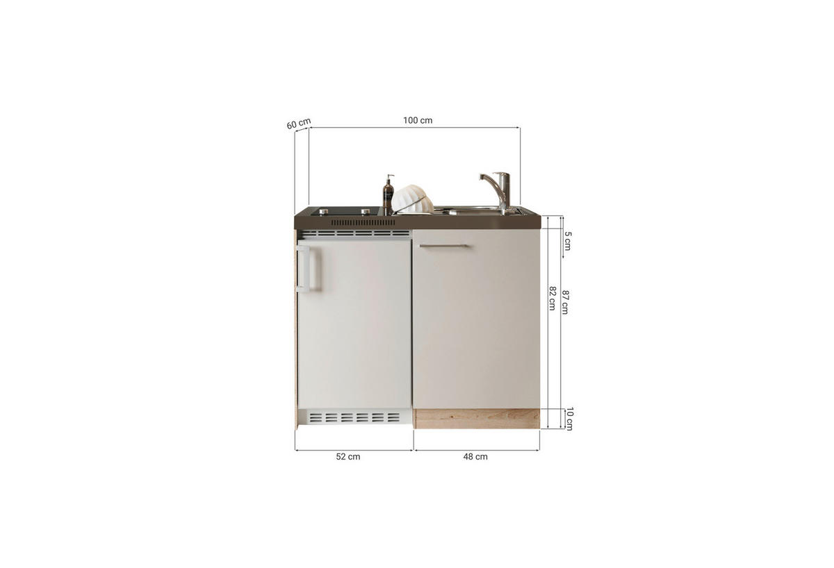 MINIKÜCHE Levin 100 cm  in Kaschmir  - Kaschmir/Eichefarben, Trend, Holzwerkstoff/Kunststoff (100cm) - Respekta