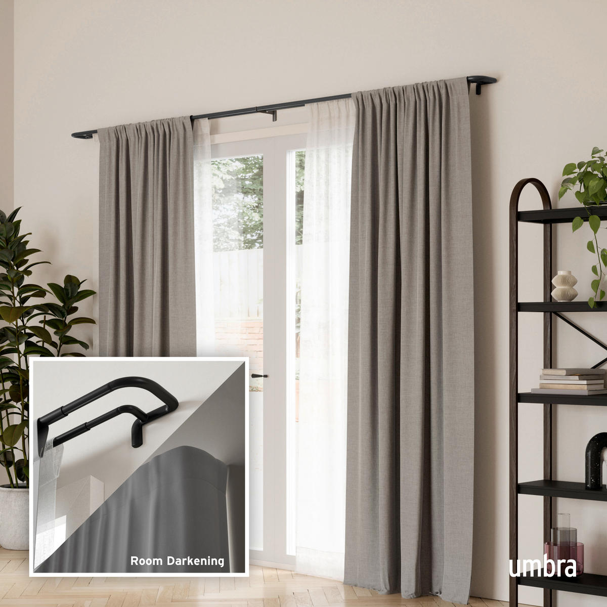 VORHANGSTANGENSET  76-213/12/5 cm  - Schwarz, KONVENTIONELL, Kunststoff/Metall (76-213/12/5cm) - Umbra