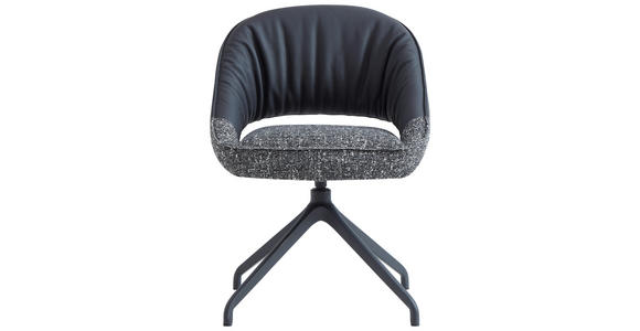 ARMLEHNSTUHL  Sitzfläche 360° drehbar, automatische Rückholfunktion Webstoff Echtleder  - Schwarz, Design, Leder/Textil (61/81/66cm) - Dieter Knoll