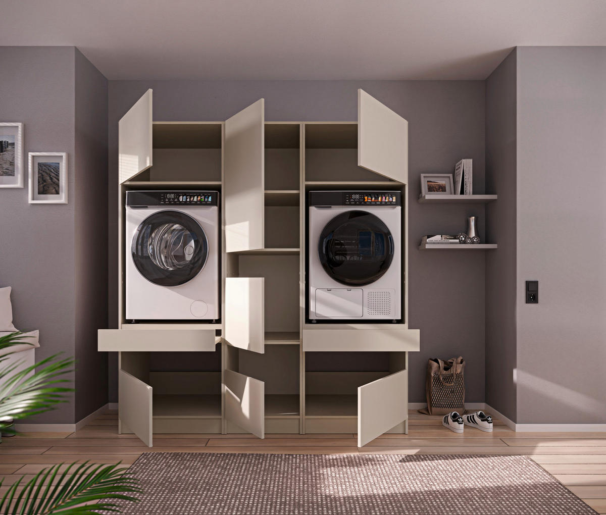 WASCHMASCHINENSCHRANK  68/200/68 cm  - Kaschmir/Schwarz, Design, Holzwerkstoff/Metall (68/200/68cm) - Milino
