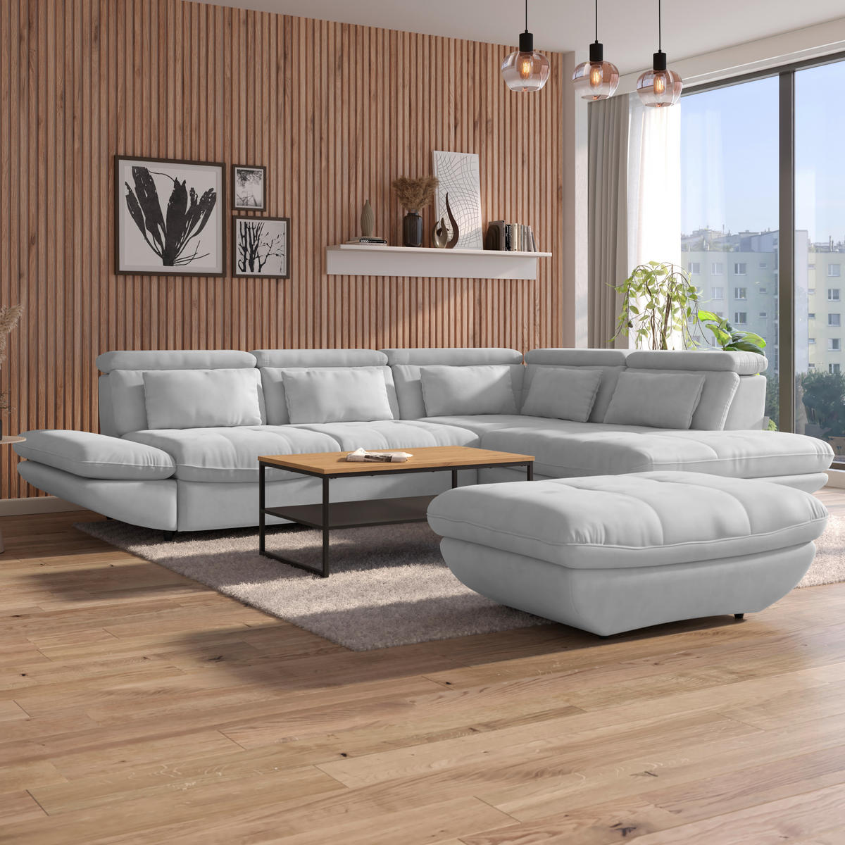HOCKER in Textil Hellgrau  - Hellgrau/Schwarz, Modern, Kunststoff/Textil (107/75cm) - MID.YOU