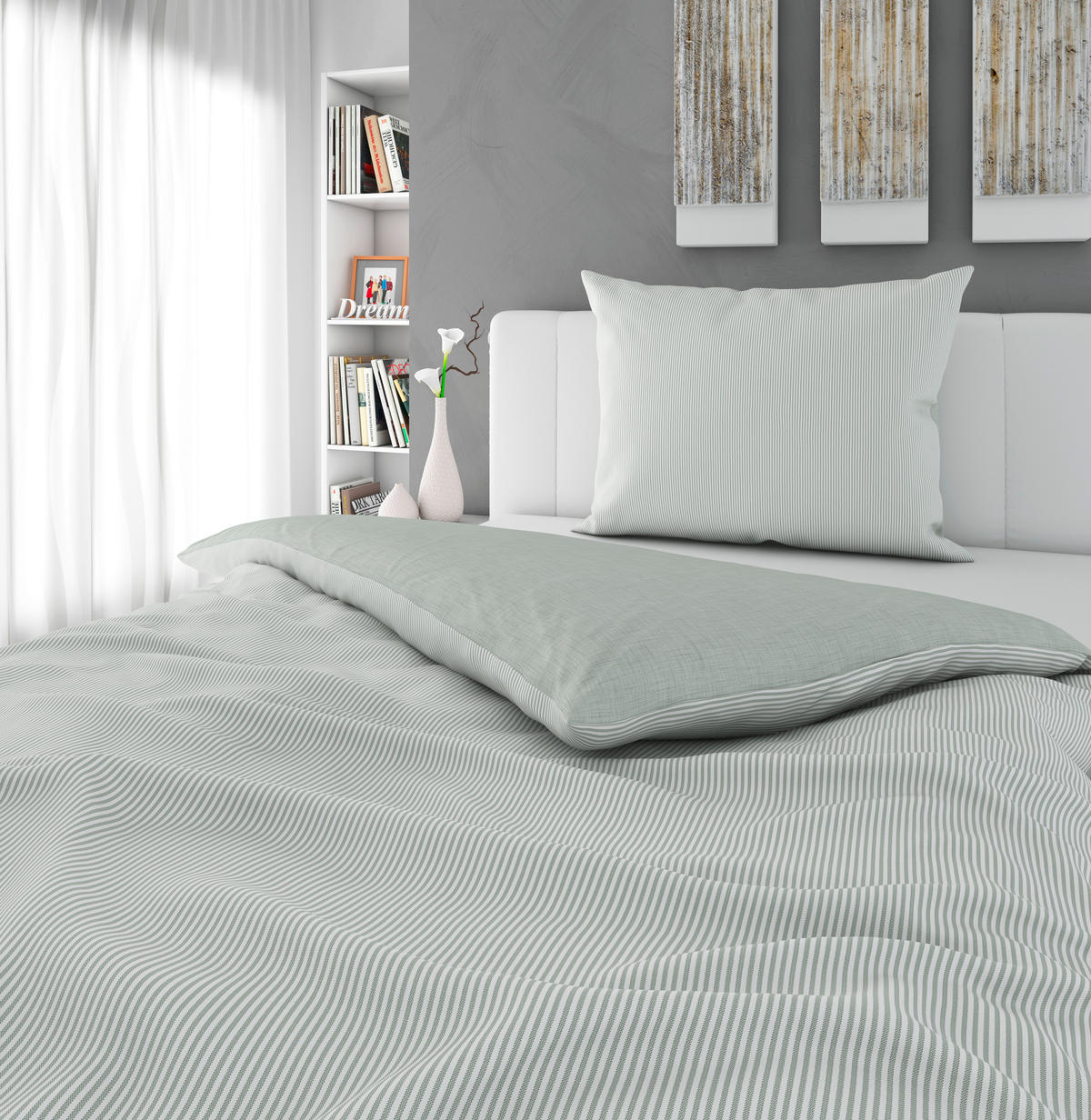 POSTELJINA SA DVA LICA FINN 140/200 cm flanel zelena, bela  - zelena/bela, Konvencionalno, tekstil (140/200cm) - Esposa