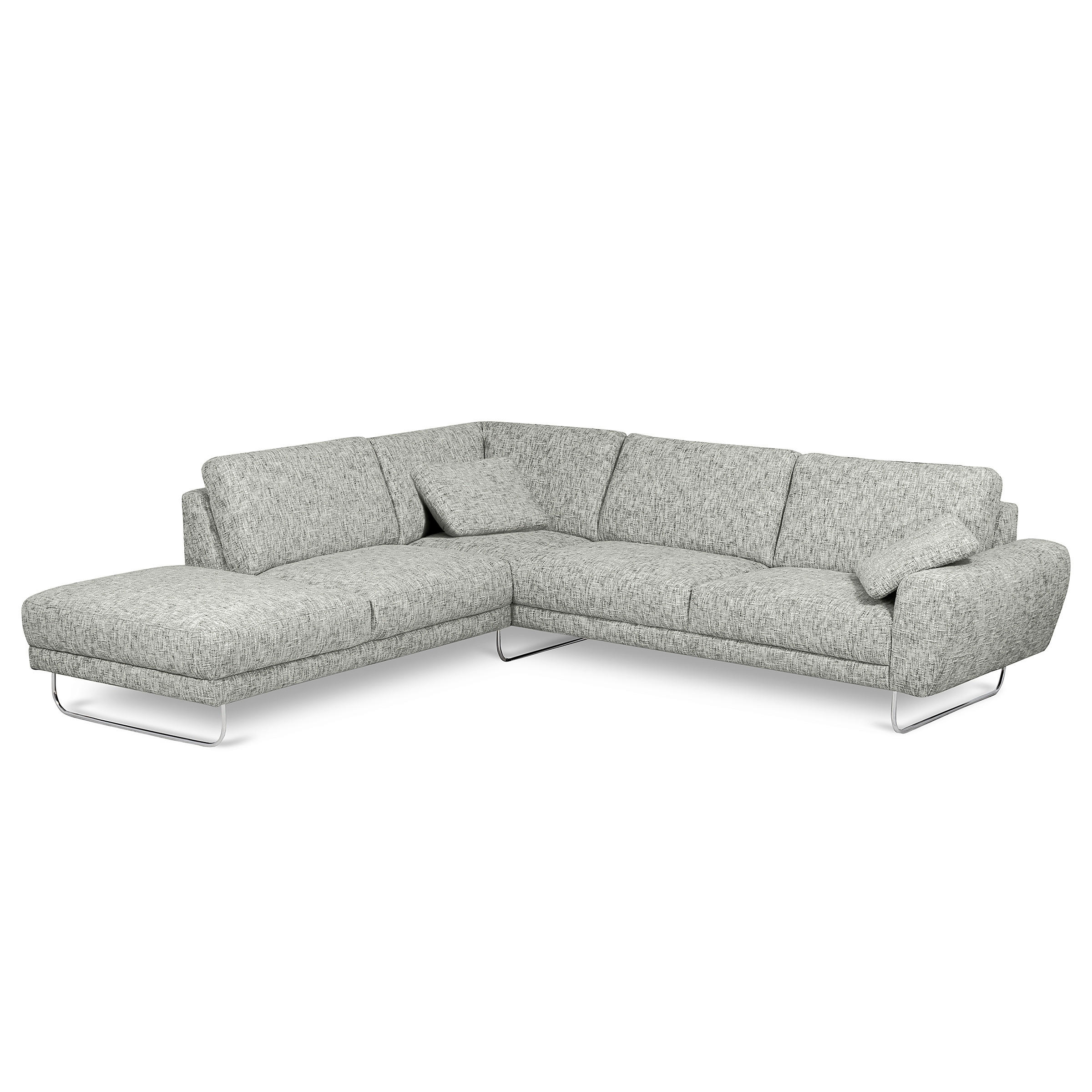 ECKSOFA SPRING Grau Webstoff Zierkissen  - Chromfarben/Grau, Design, Textil/Metall (250/273cm) - Livetastic