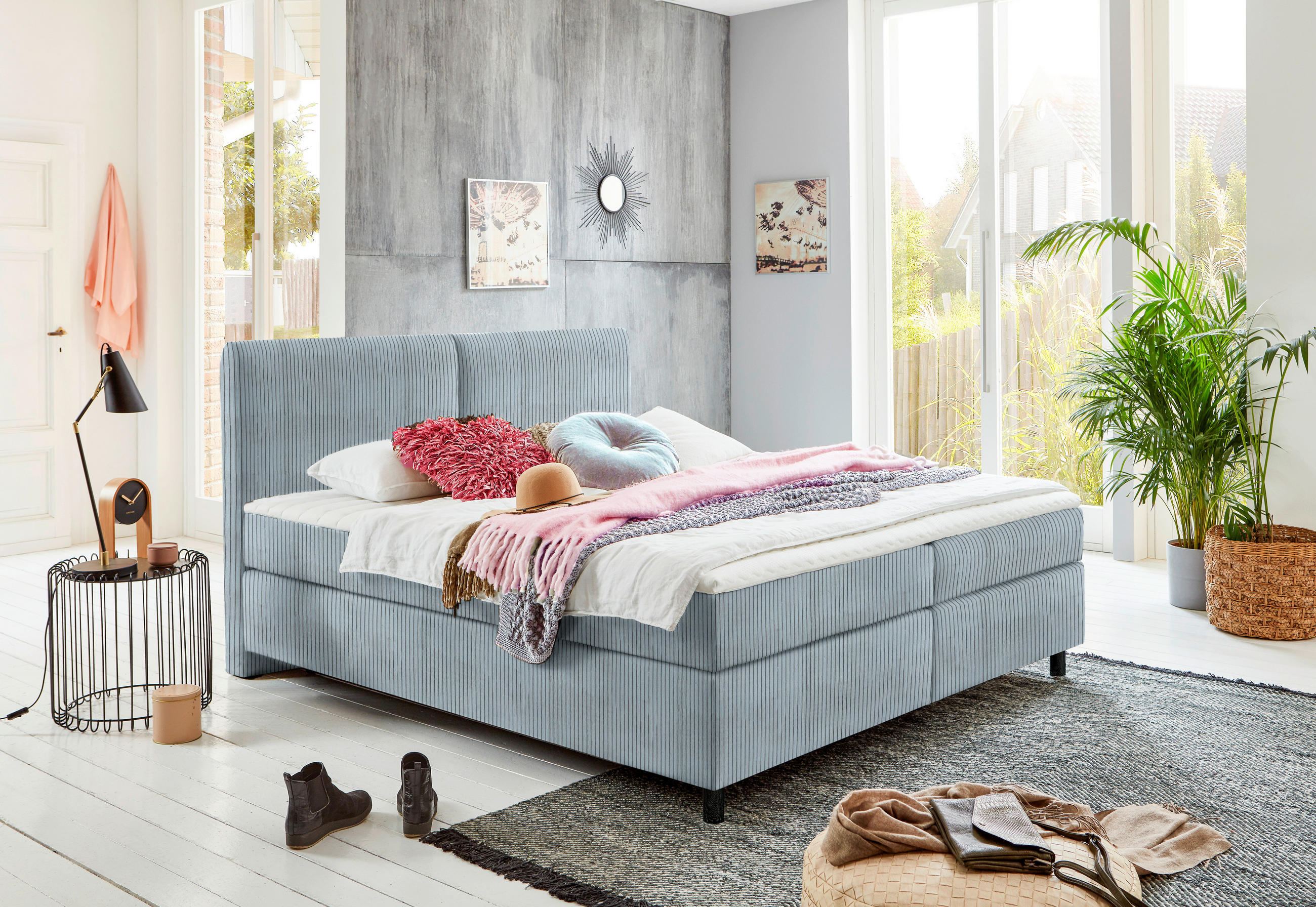 BOXSPRINGBETT 160/200 cm  in Hellblau  - Schwarz/Hellblau, Konventionell, Kunststoff/Textil (160/200cm) - Hom`in