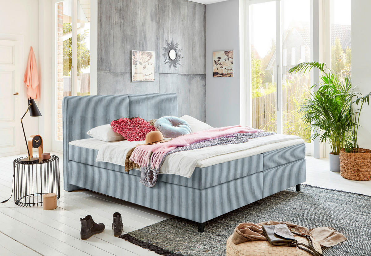 BOXSPRINGBETT 160/200 cm  in Hellblau  - Schwarz/Hellblau, Konventionell, Kunststoff/Textil (160/200cm) - Hom`in