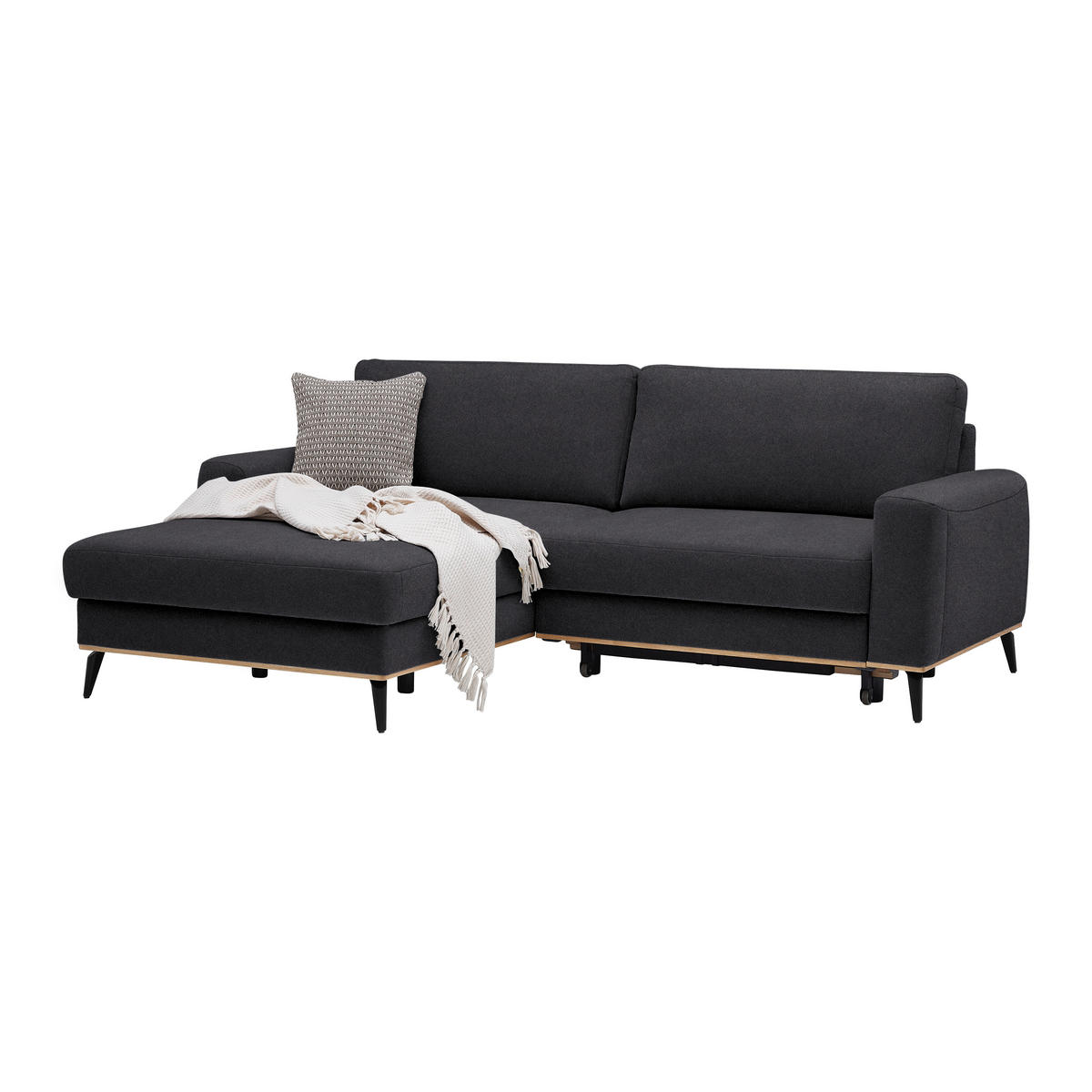 ECKSOFA in Lederlook, Mikrofaser Platinfarben  - Platinfarben/Schwarz, Konventionell, Holz/Textil (167/234cm) - MID.YOU