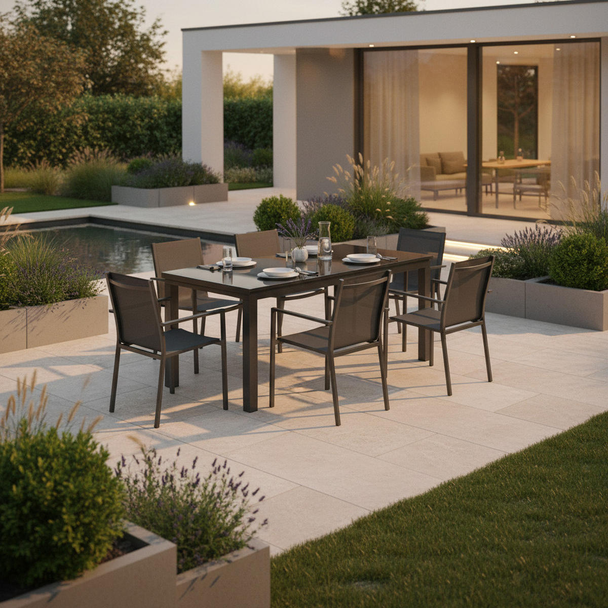 ZAHRADNÍ STŮL, kov, sklo, 80-120/75,5/70 cm - barvy grafitu, Konvenční, kov/sklo (80-120/75,5/70cm) - Gardenson