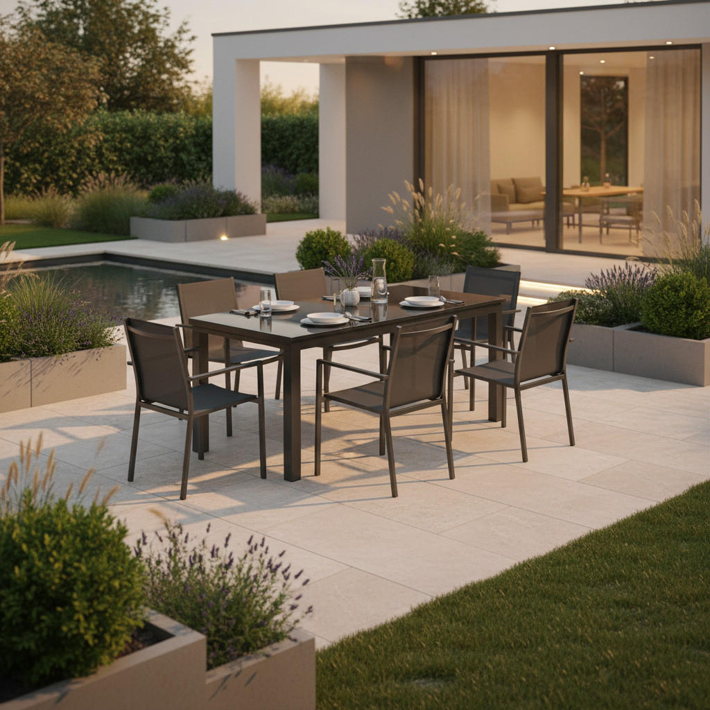 Gardenson ZAHRADNÍ STŮL, kov, sklo, 80-120/75,5/70 cm