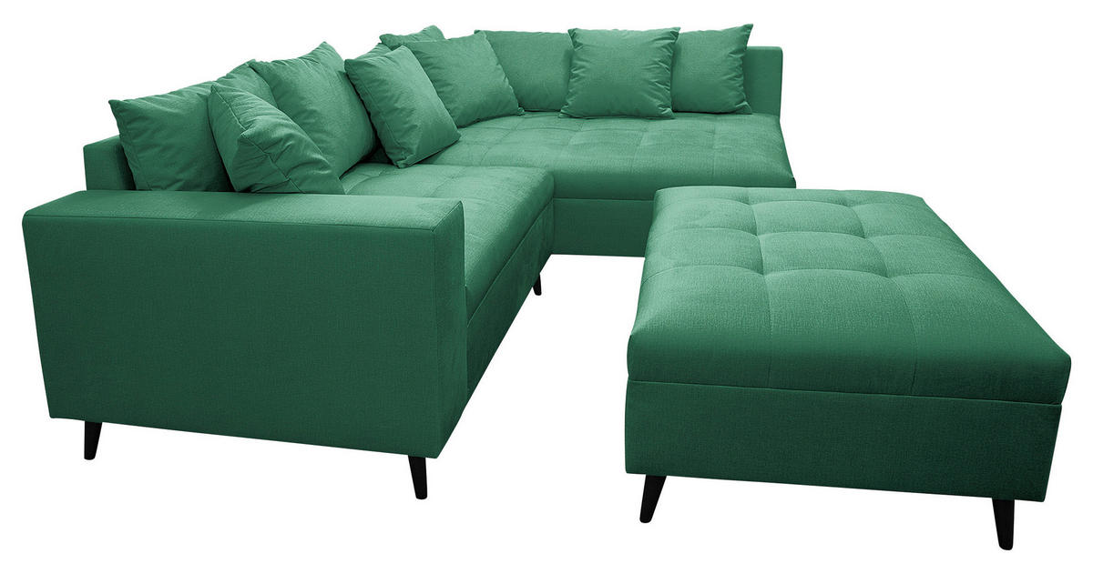 Ecksofa inkl. Hocker in Mikrofaser Grün  - Schwarz/Grün, Design, Holz/Textil (247/174cm) - MID.YOU