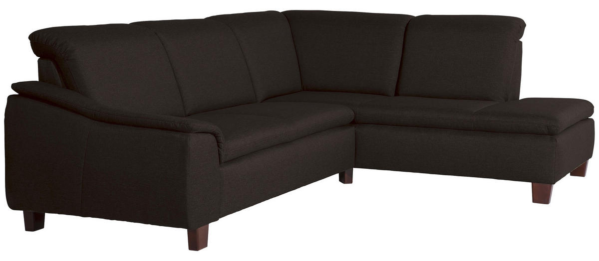 ECKSOFA in Flachgewebe Dunkelbraun  - Dunkelbraun/Nussbaumfarben, Design, Holz/Textil (247/187cm) - Max Winzer