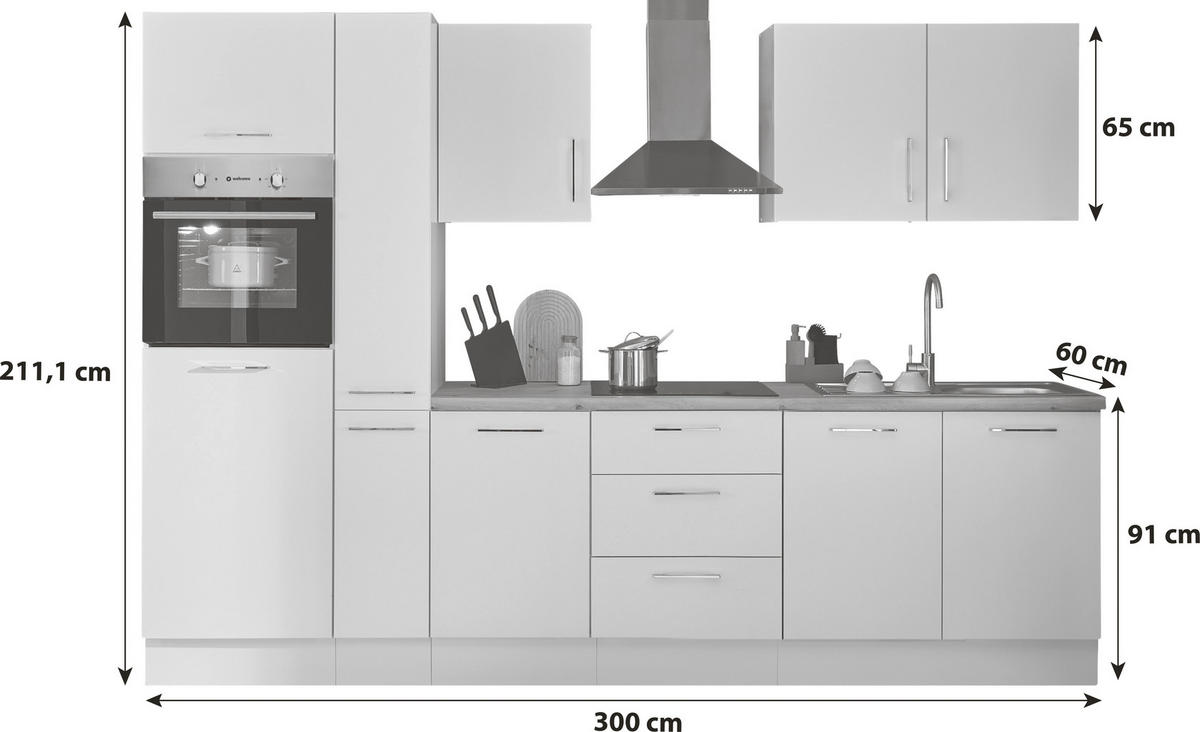 KÜCHENBLOCK 300 cm   in Weiß, Eiche Artisan  - Chromfarben/Weiß, Basics, Holzwerkstoff/Metall (300cm) - P & B