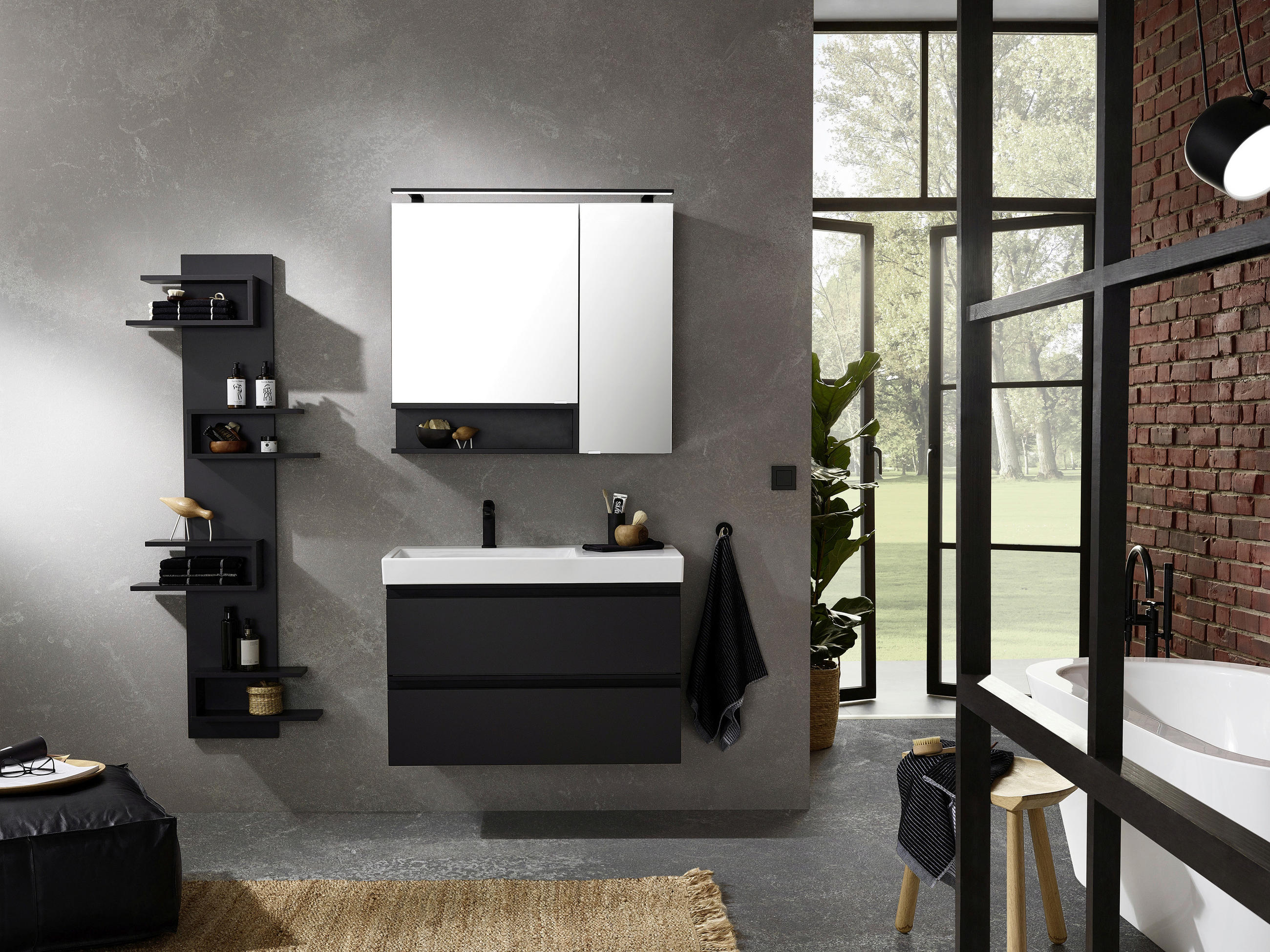 Thumbnail - Novel Spiegelschrank Nv.074, Grau, Holzwerkstoff, furniert, 4 Fächer, 90x80x15 cm, Goldenes M, Dgm, Made in Germany, erw...