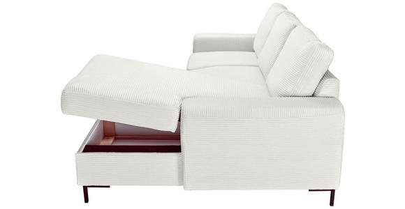 ECKSOFA Creme Cord  inkl. Rückenkissen, Bettkasten, Schlaffunktion, Rücken echt, Liegefläche im Originalstoff  - Creme/Schwarz, KONVENTIONELL, Textil/Metall (240/150cm) - Carryhome