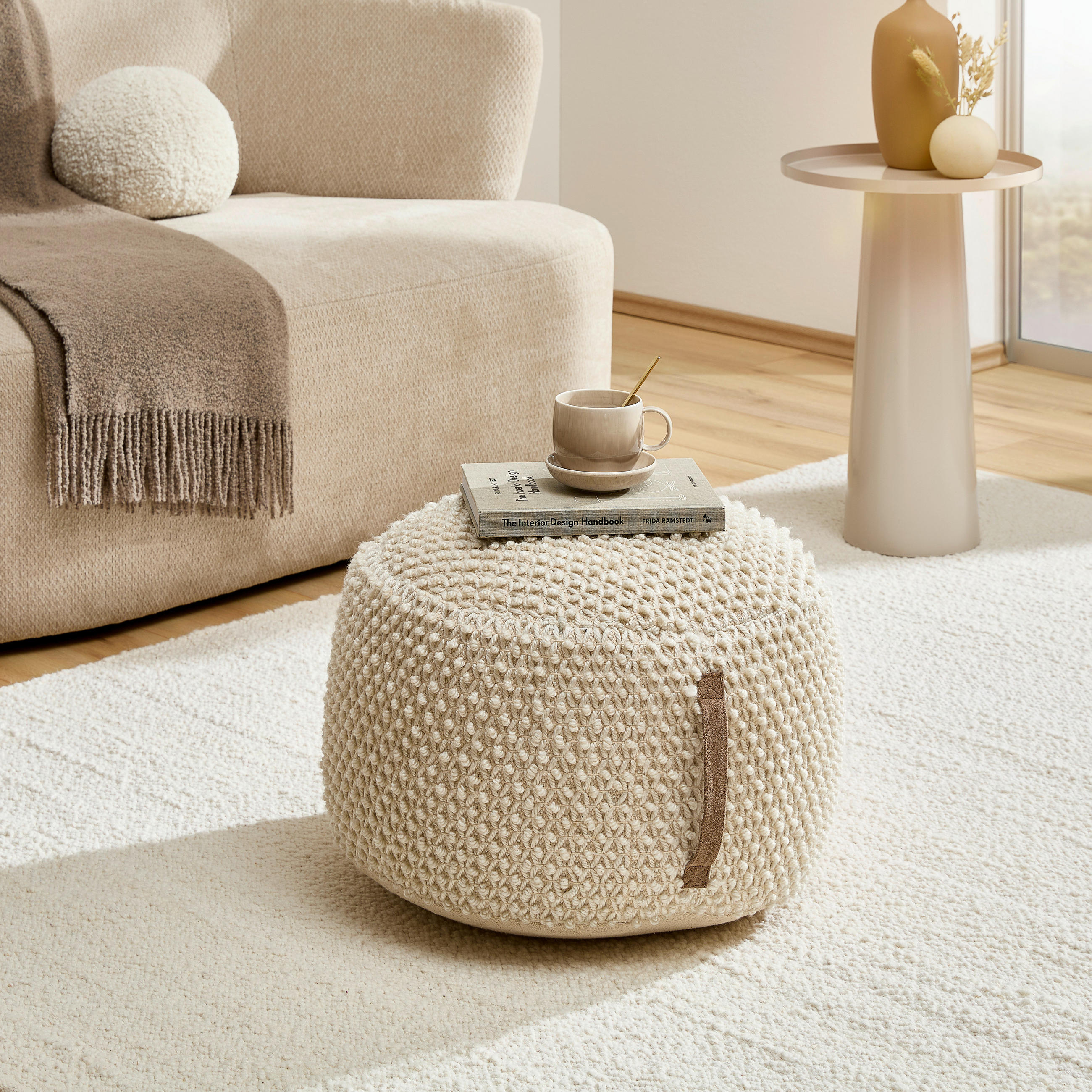 POUF Beige 50/50/30 cm  - Beige, Trend, Textil (50/50/30cm) - Novel