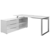 ECKSCHREIBTISCH 159/184/77 cm  in Weiß  - Silberfarben/Weiß, KONVENTIONELL, Glas/Holzwerkstoff (159/184/77cm) - Voleo