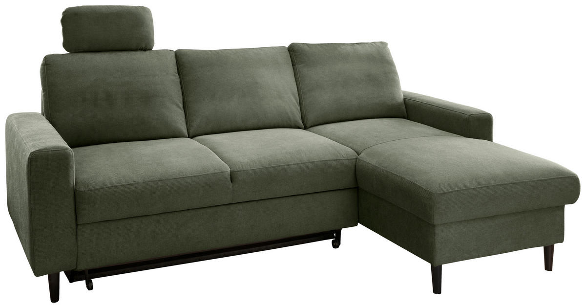 ECKSCHLAFSOFA in Chenille Dunkelgrün  - Dunkelgrün/Schwarz, Modern, Holz/Textil (234/147cm) - Livetastic