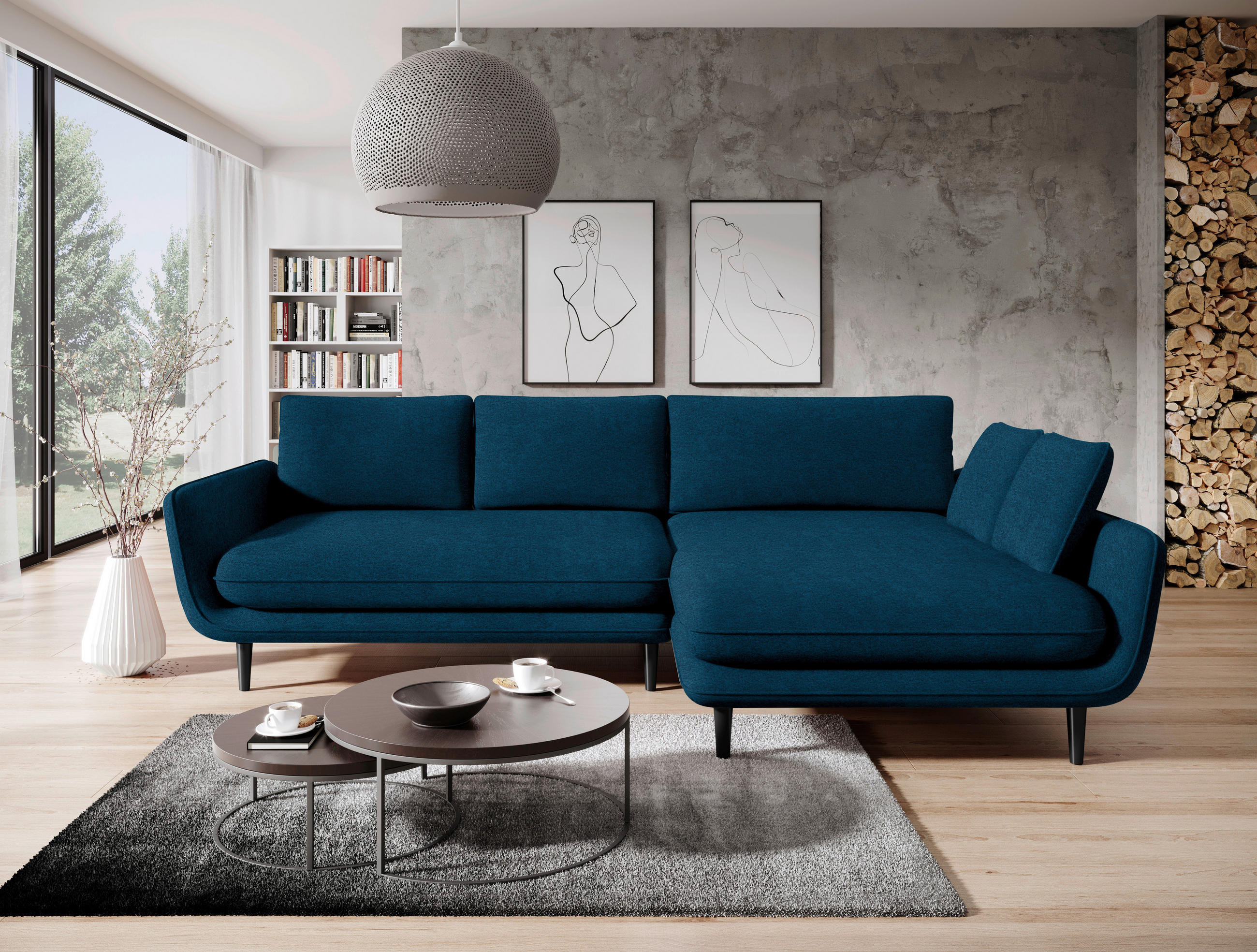 ECKSOFA in Velours Dunkelblau  - Schwarz/Dunkelblau, Design, Holz/Textil (260/167cm) - Welnova