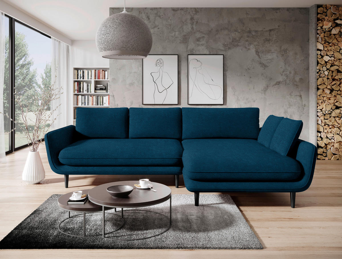 ECKSOFA in Velours Dunkelblau  - Schwarz/Dunkelblau, Design, Holz/Textil (260/167cm) - Welnova