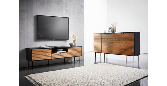 SIDEBOARD 180/94/40 cm  - Eichefarben/Schwarz, Design, Holzwerkstoff/Metall (180/94/40cm) - Xora