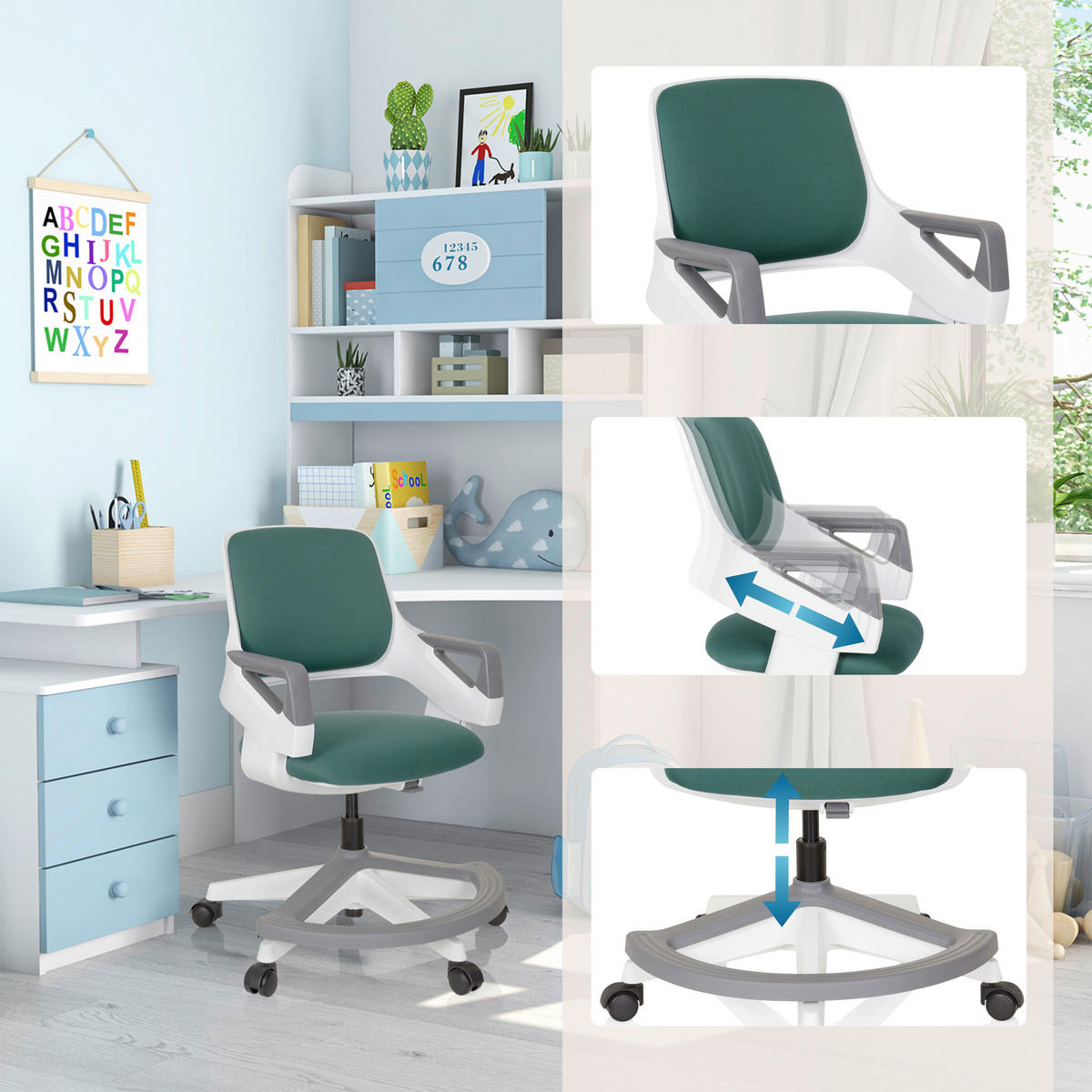 OTOČNÁ ŽIDLE PRO MLÁDEŽ, struktura, petrolej - šedá/bílá, Moderní, textil/plast (53/80 - 93/60cm) - MID.YOU