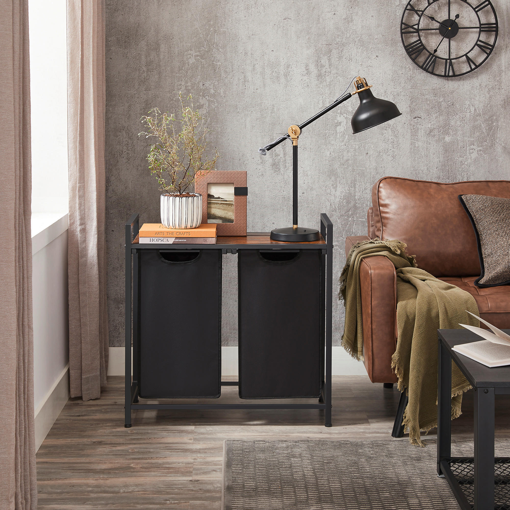 WÄSCHEKORB - Schwarz/Braun, Trend, Holzwerkstoff/Textil (73/72/33cm) - MID.YOU