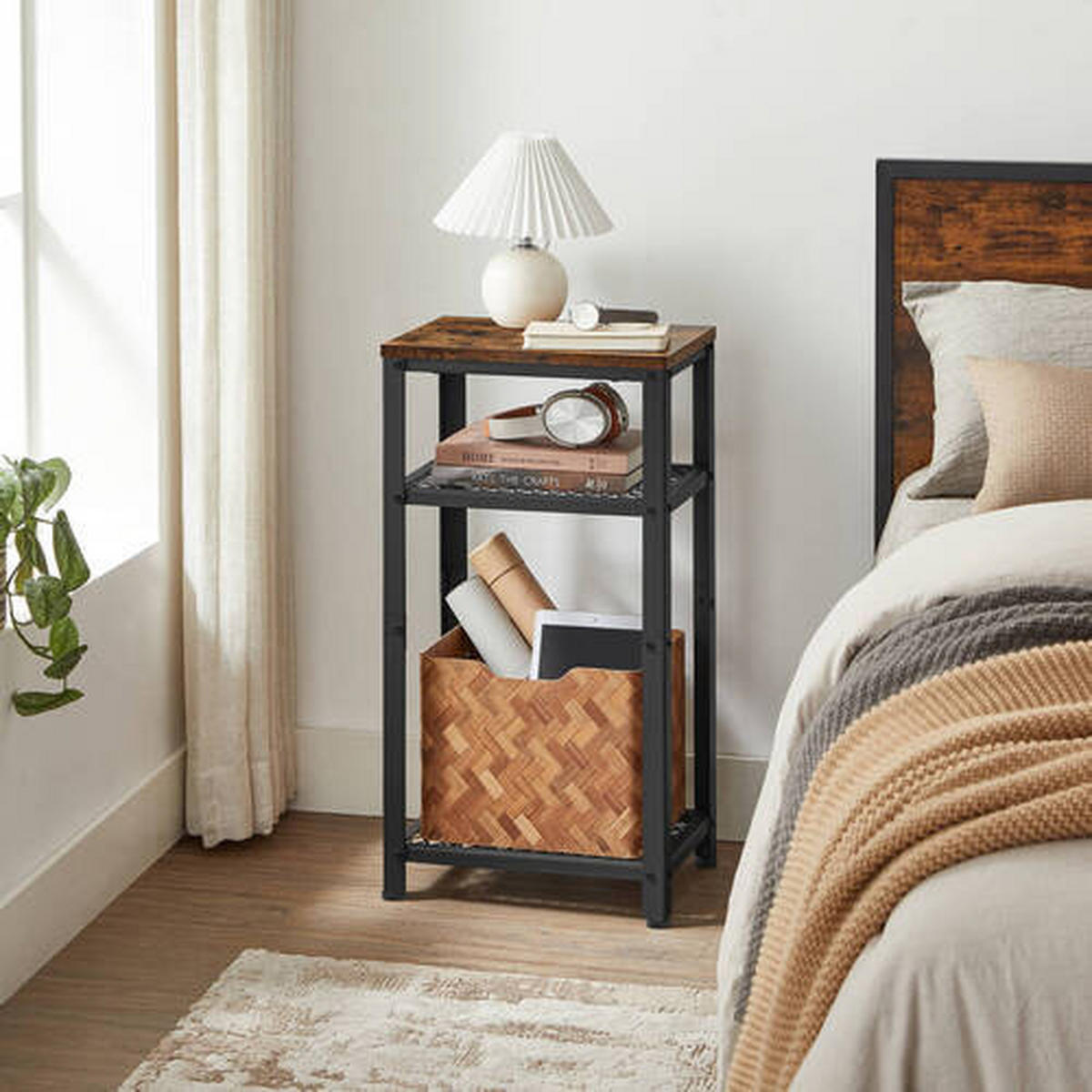 BEISTELLTISCH 40/30/75 cm Braun, Schwarz rechteckig  - Schwarz/Braun, Design, Holzwerkstoff/Metall (40/30/75cm) - Boxxx
