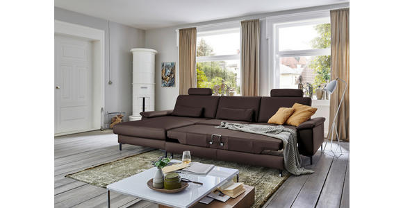 ECKSOFA  in Echtleder Dunkelbraun  176/334 cm  - Dunkelbraun/Schwarz, Design, Leder/Metall (176/334cm) - Dieter Knoll