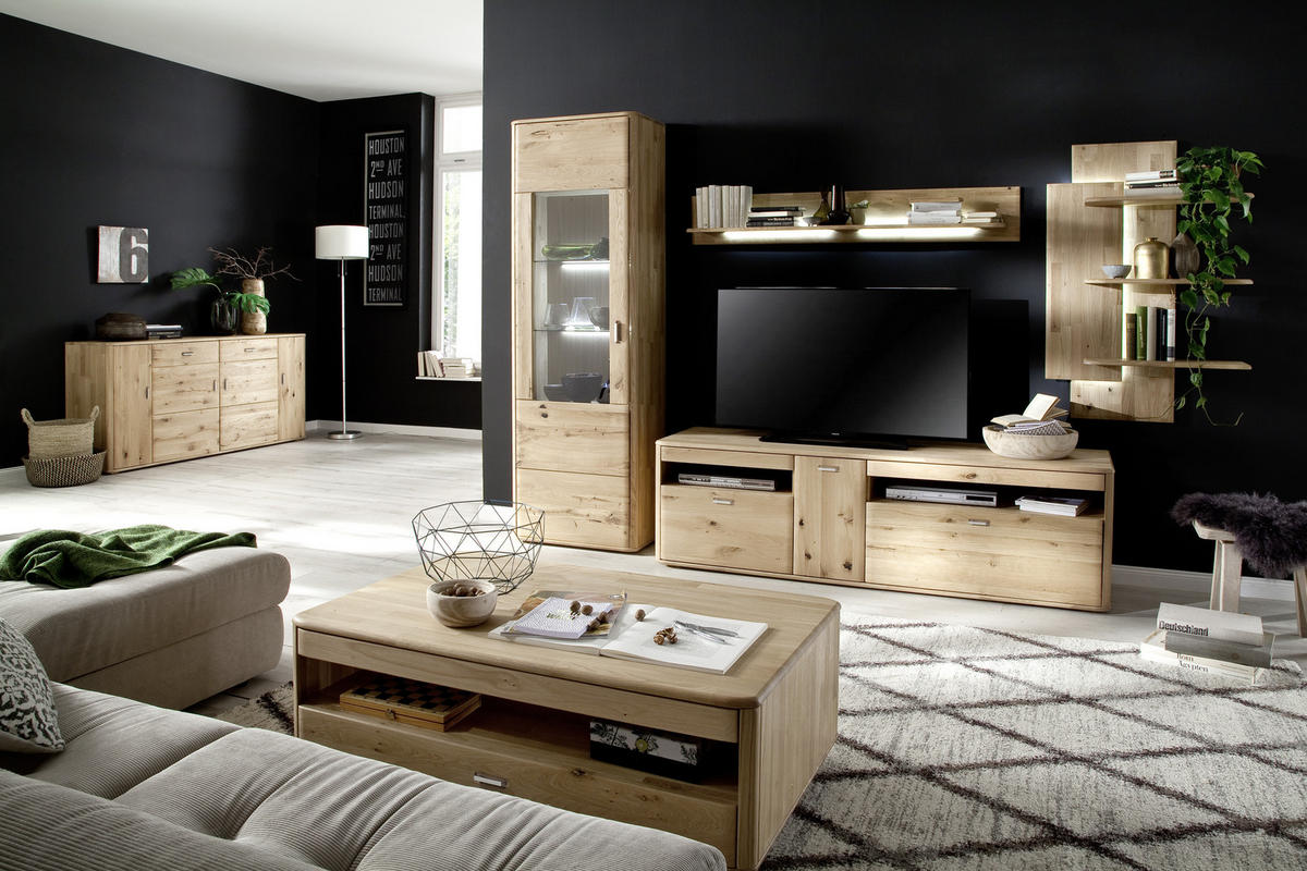 WOHNWAND  in Eichefarben 310/208/50 cm  - Eichefarben, Design, Glas/Holz (310/208/50cm) - Livetastic