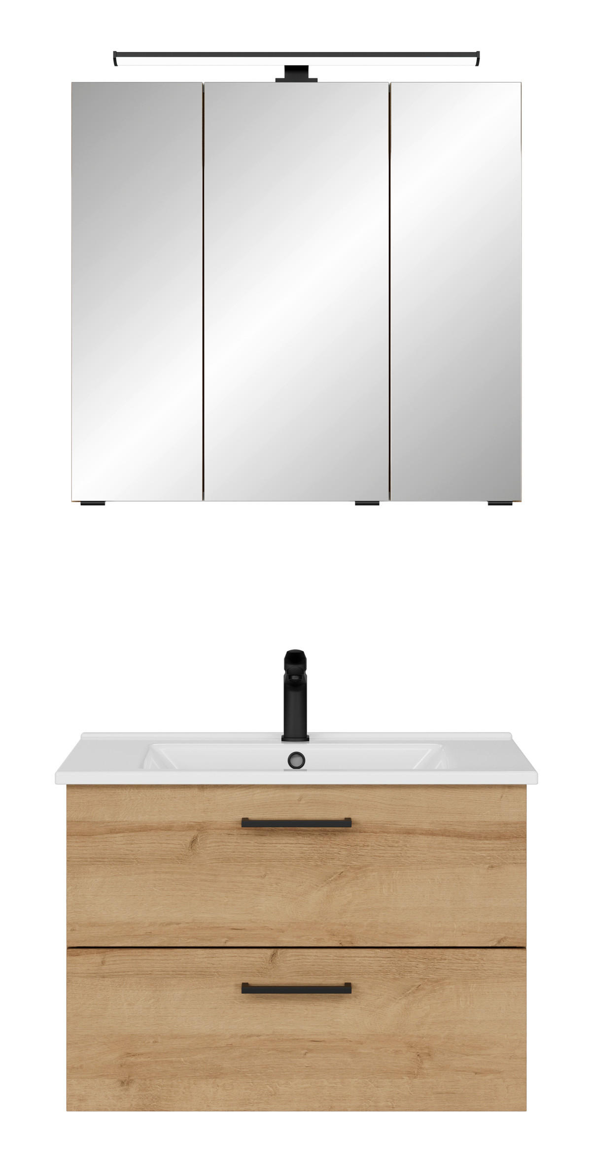 BADEZIMMER 3-teilig  in 75 cm  - Eichefarben/Schwarz, KONVENTIONELL, Keramik/Holzwerkstoff (75cm) - Sadena