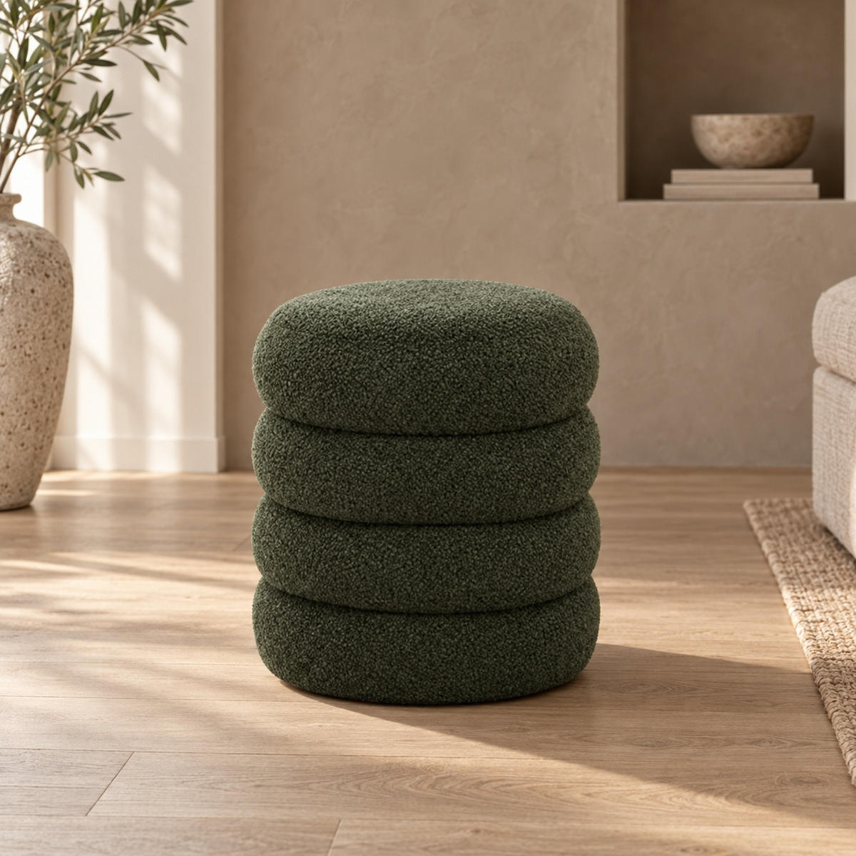 HOCKER Teddystoff Grün  - Schwarz/Grün, Basics, Kunststoff/Textil (42/45/42cm) - Xora