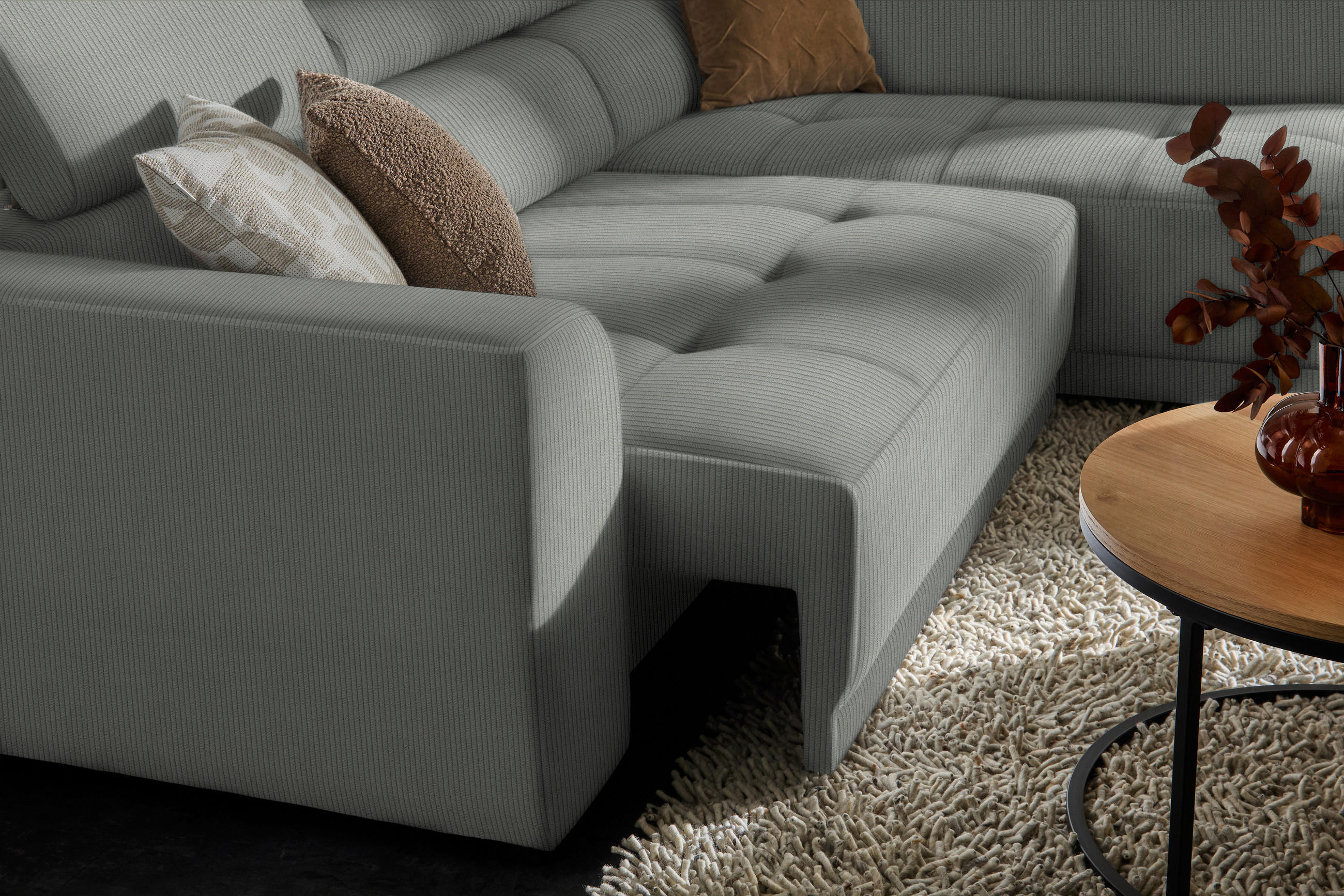 ECKSOFA in Feincord Grau  - Schwarz/Grau, Design, Kunststoff/Textil (284/205cm) - MID.YOU