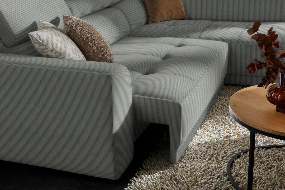ECKSOFA in Feincord Grau  - Schwarz/Grau, Design, Kunststoff/Textil (284/205cm) - MID.YOU