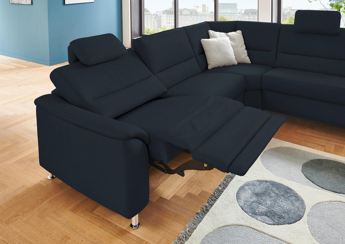 ECKSOFA in Echtleder Dunkelblau  - Alufarben/Dunkelblau, Konventionell, Leder/Metall (290/249cm) - Beldomo Premium