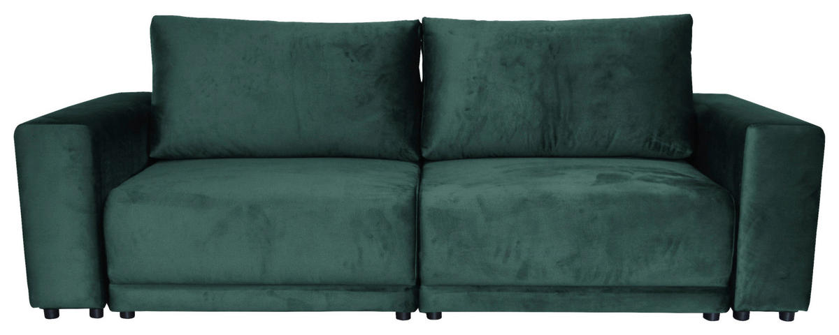 BIGSOFA  in Velours Grün  - Schwarz/Grün, Design, Kunststoff/Textil (256/88/120cm) - home24