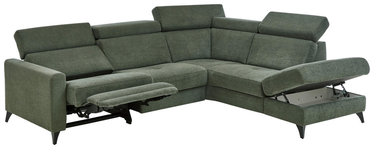 ECKSOFA Beldomo System Dunkelgrün Flachgewebe Kopfteilverstellung  - Dunkelgrün/Schwarz, KONVENTIONELL, Textil/Metall (276/214cm) - Beldomo System