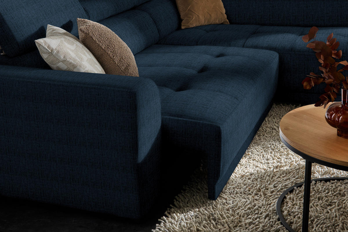 ECKSOFA in Chenille Dunkelblau  284/205 cm  - Schwarz/Dunkelblau, Design, Kunststoff/Textil (284/205cm) - Xora