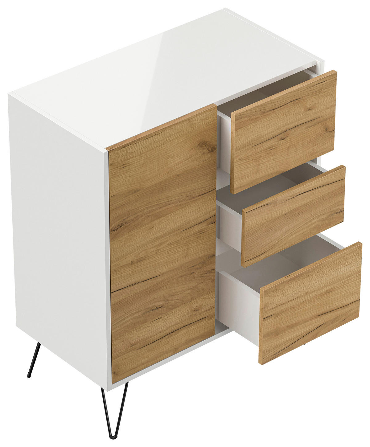 SIDEBOARD Posseik Industrial  in 76/93,6/42 cm  - Elfenbein/Eichefarben, Design, Holzwerkstoff/Metall (76/93,6/42cm) - P & B