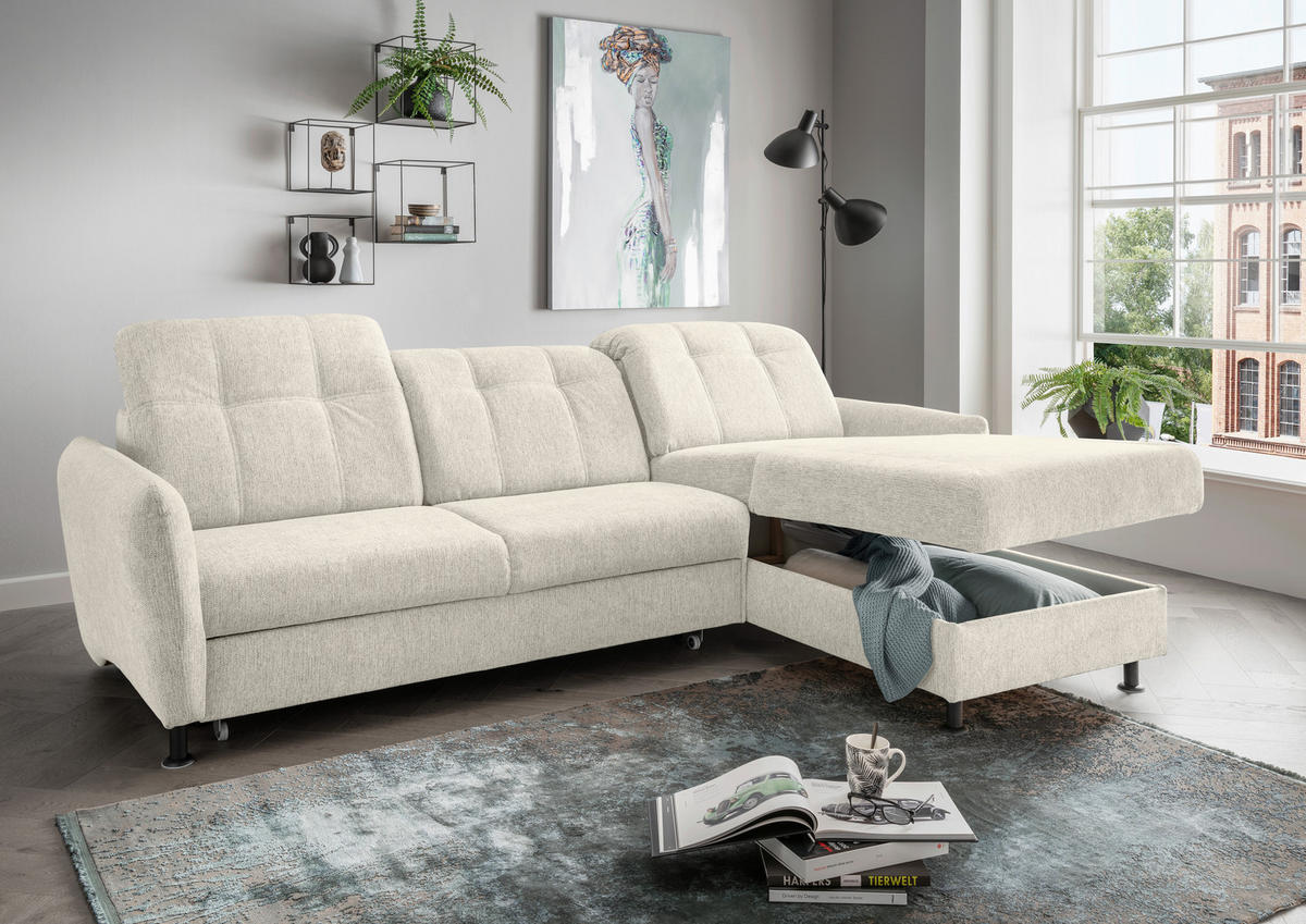 ECKSOFA in Chenille Beige  - Beige/Schwarz, Modern, Textil/Metall (267/184cm) - Livetastic